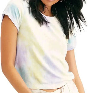 Free People Small Bright Eyes Velvet Short Sleeve Tee Cloud Combo Pastel Sm